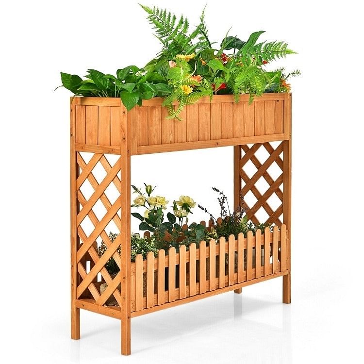 2 Tier Raised Garden Bed Elevated Fir Wood Planter Box - Free Shipping 