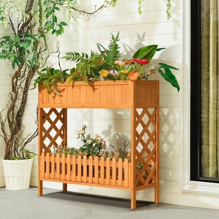 2 Tier Raised Garden Bed Elevated Fir Wood Planter Box - Free Shipping 