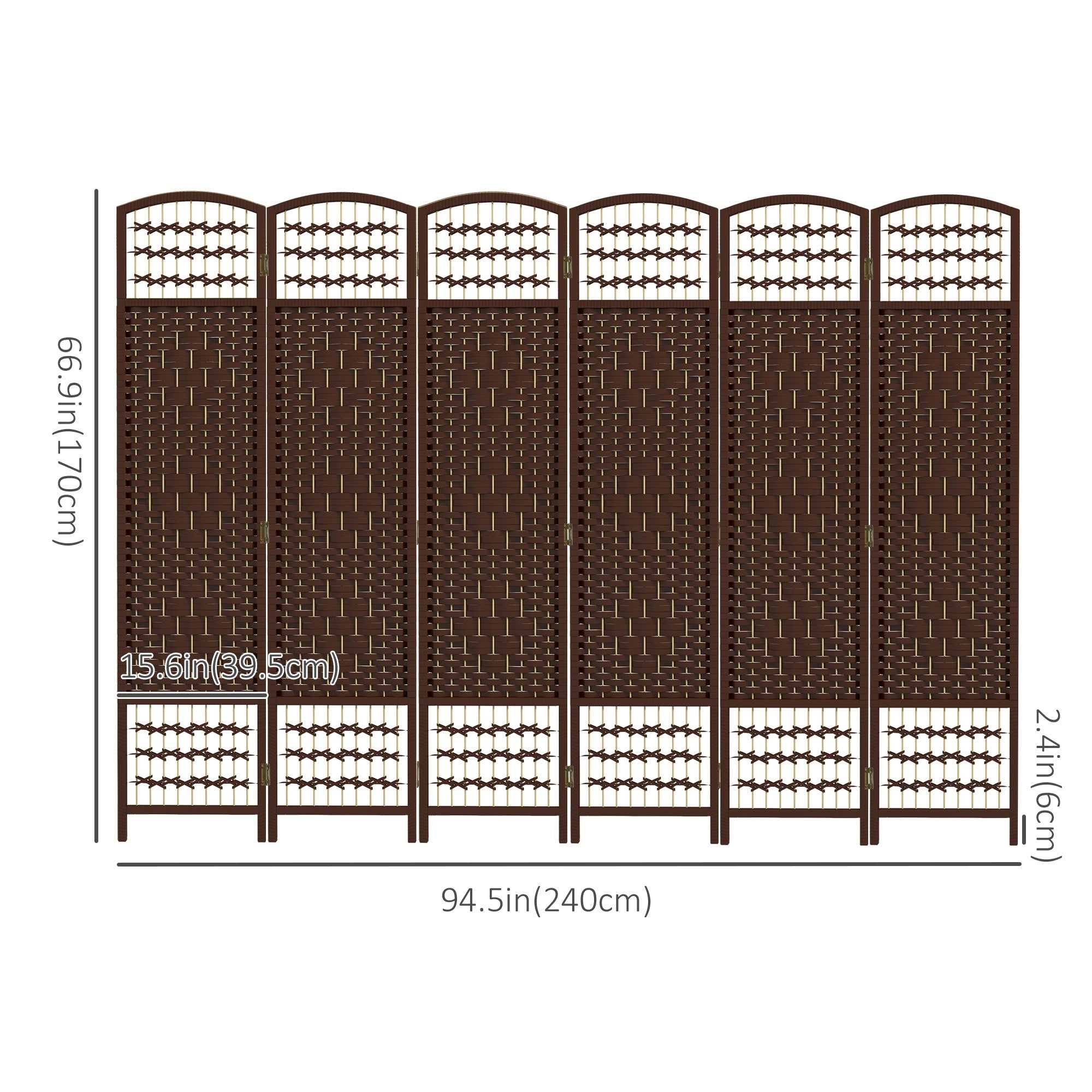 HOMCOM Wave Fiber Privacy Partition: 6 Panel Folding Room Divider Screen for Home Office, Brown Finish 
