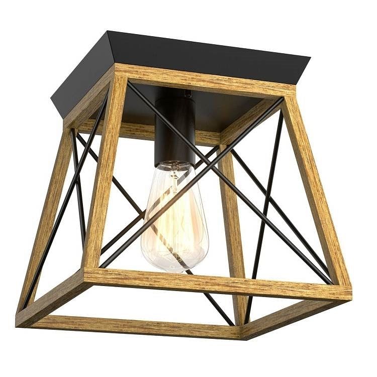 Rustic Wood Metal Glass Ceiling Light uses Standard E26 size Bulb - Not Included - Free Shipping 