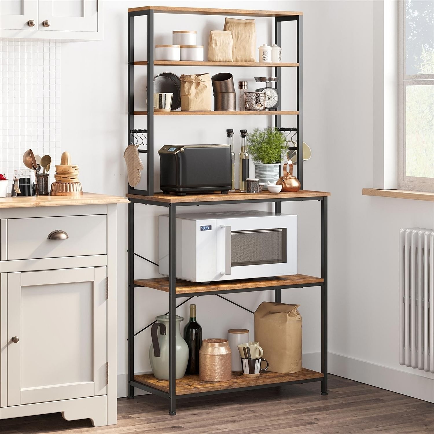 Farmhouse 6 Tier Industrial Utility Kitchen Bakers Rack Microwave Stand - Free Shipping 