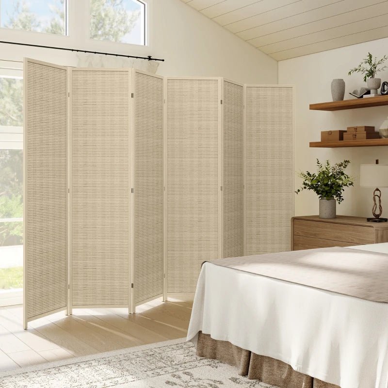Woven Bamboo Room Divider, 6 Panel Folding Indoor Privacy Screens for Home Office, Natural Wood