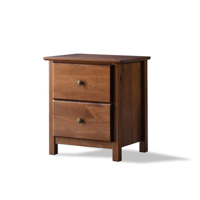 Farmhouse Solid Pine Wood 2 Drawer Nightstand in Walnut Finish - Free Shipping 