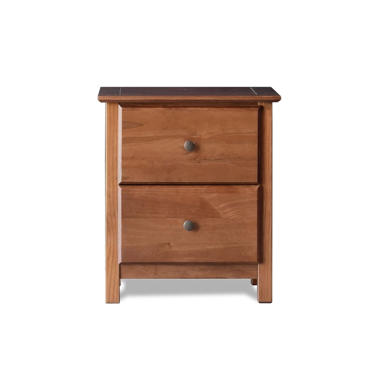 Farmhouse Solid Pine Wood 2 Drawer Nightstand in Walnut Finish - Free Shipping