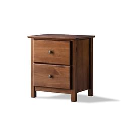 Farmhouse Solid Pine Wood 2 Drawer Nightstand in Walnut Finish - Free Shipping