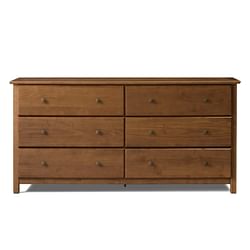 Farmhouse Solid Pine Wood 6 Drawer Dresser in Walnut Finish - Free Shipping 