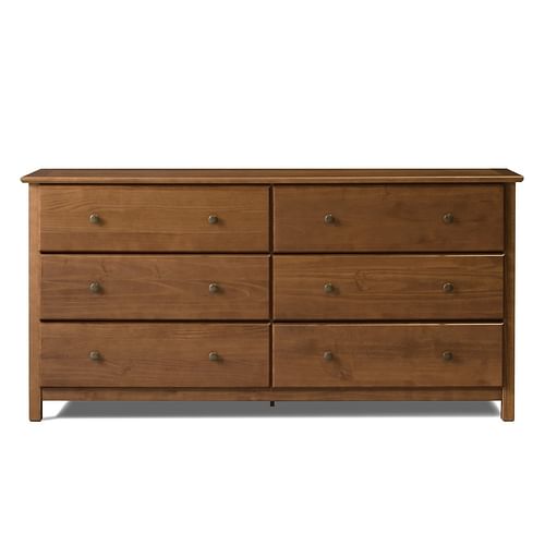 Farmhouse Solid Pine Wood 6 Drawer Dresser in Walnut Finish - Free Shipping