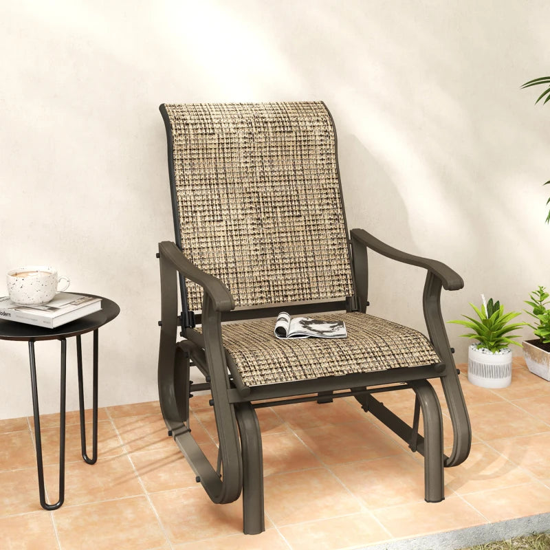 Outdoor Glider Chair, Patio Glider with Steel Frame and Mesh Fabric, Outdoor Patio Chair for Backyard, Garden and Porch, Light Mixed Brown