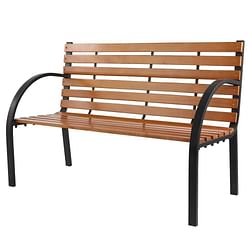 Black Metal Frame Outdoor Wood Slat Garden Bench with Curved Armrests - Free Shipping 