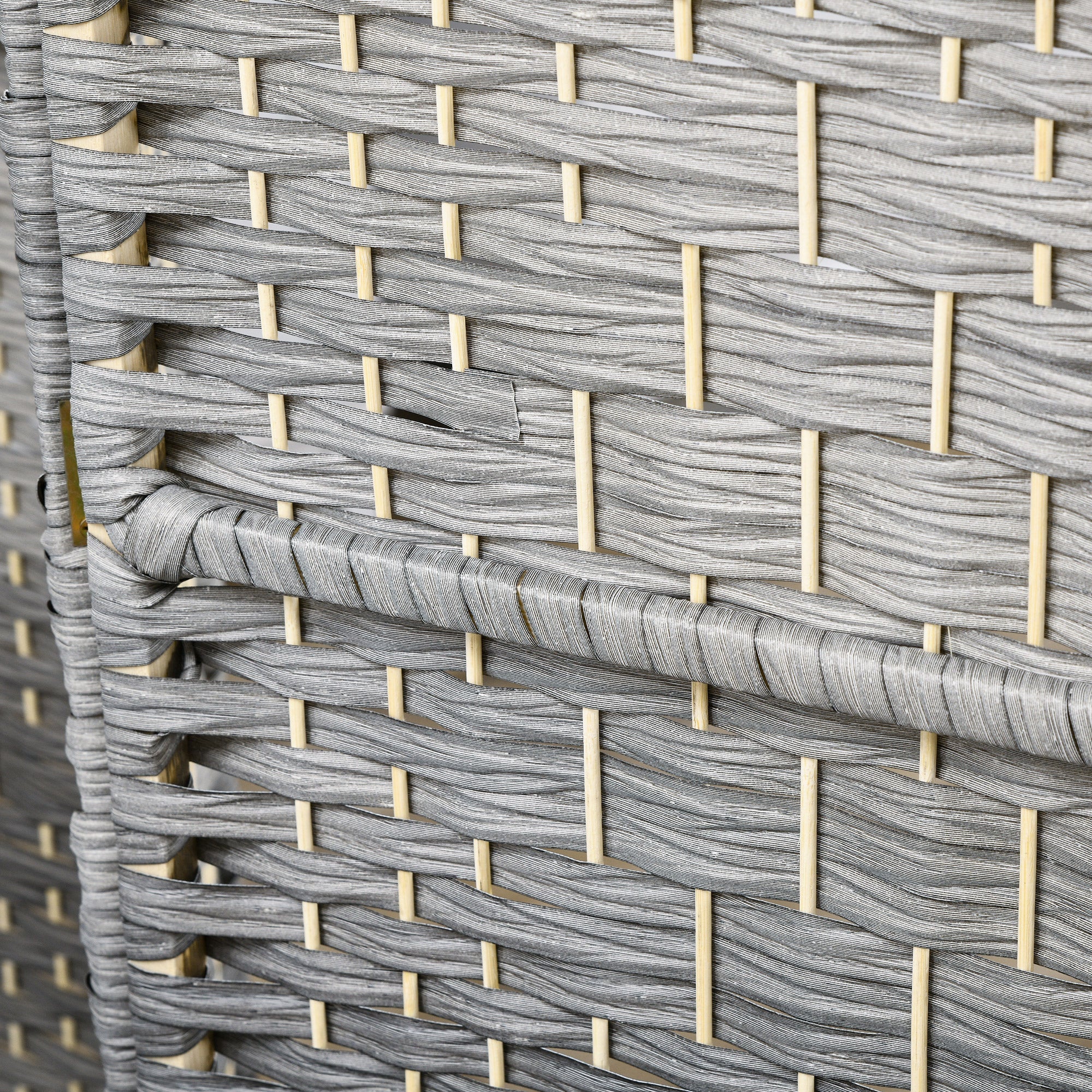 HOMCOM 6 Ft Tall Folding Room Separator: 4-Panel Portable Privacy Screen, Hand-Woven Partition Wall Divider, Mixed Grey 