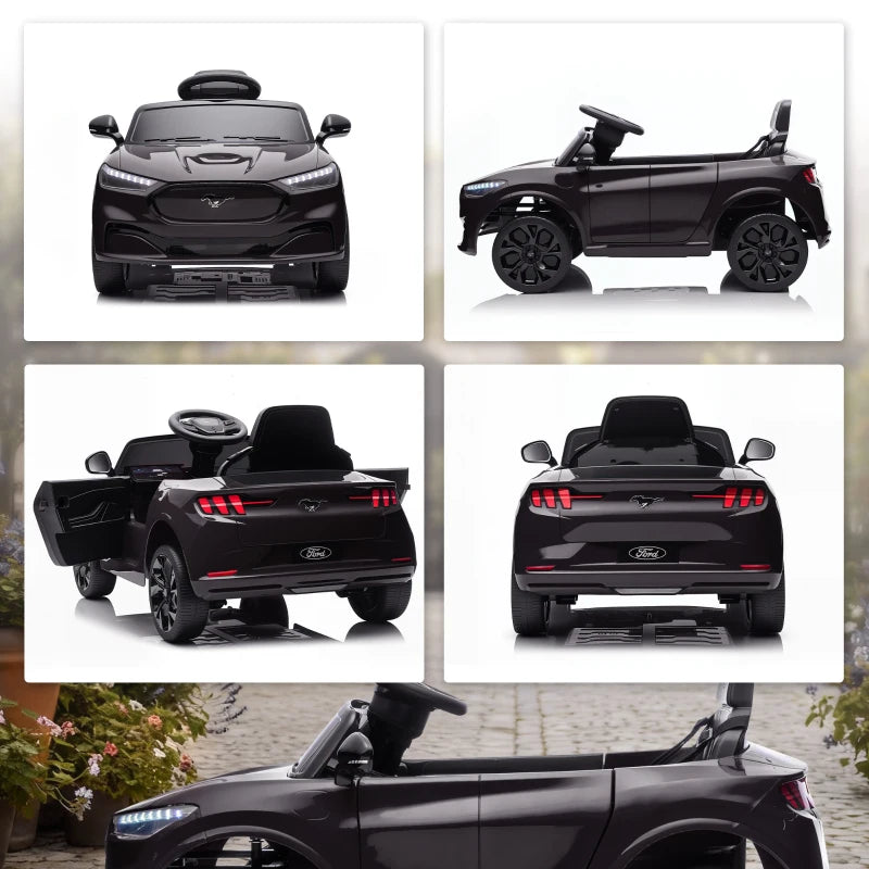 Qaba Ride On Car for Kids, Licensed Ford Mustang Mach-E 12V Electric Car with Remote Control, LED Light, Music, Black