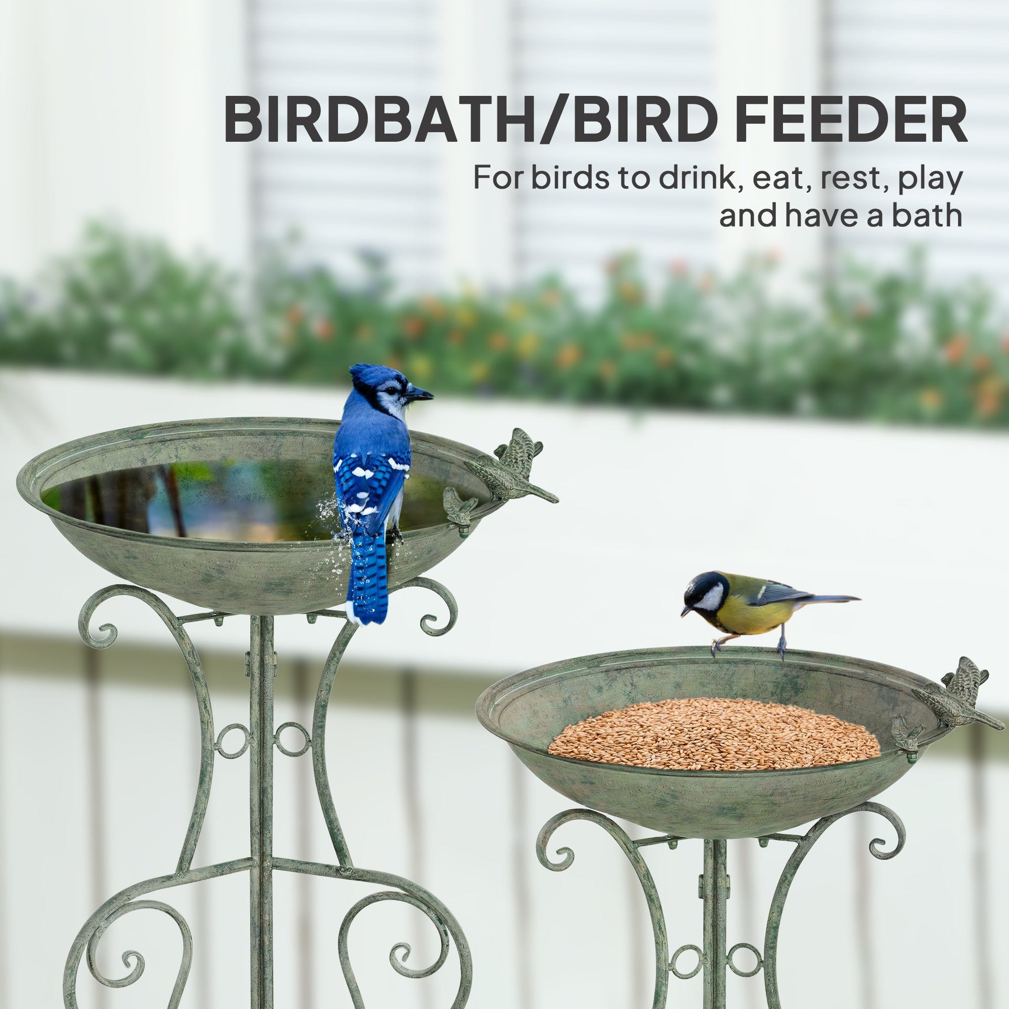 Outsunny Metal Bird Bath for Outdoors, 19.3" Tall Round Birdbath with Bird Statues and Decorative Stand, Freestanding Bird Feeder for Garden, Yard, Patio Decor, Bronze 