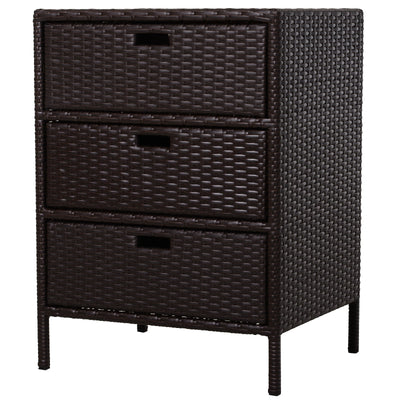 Outsunny Rattan Wicker Patio Organizer 32 Poolside Storage Cabinet with 3 Drawers Bathroom Garden Outdoor 