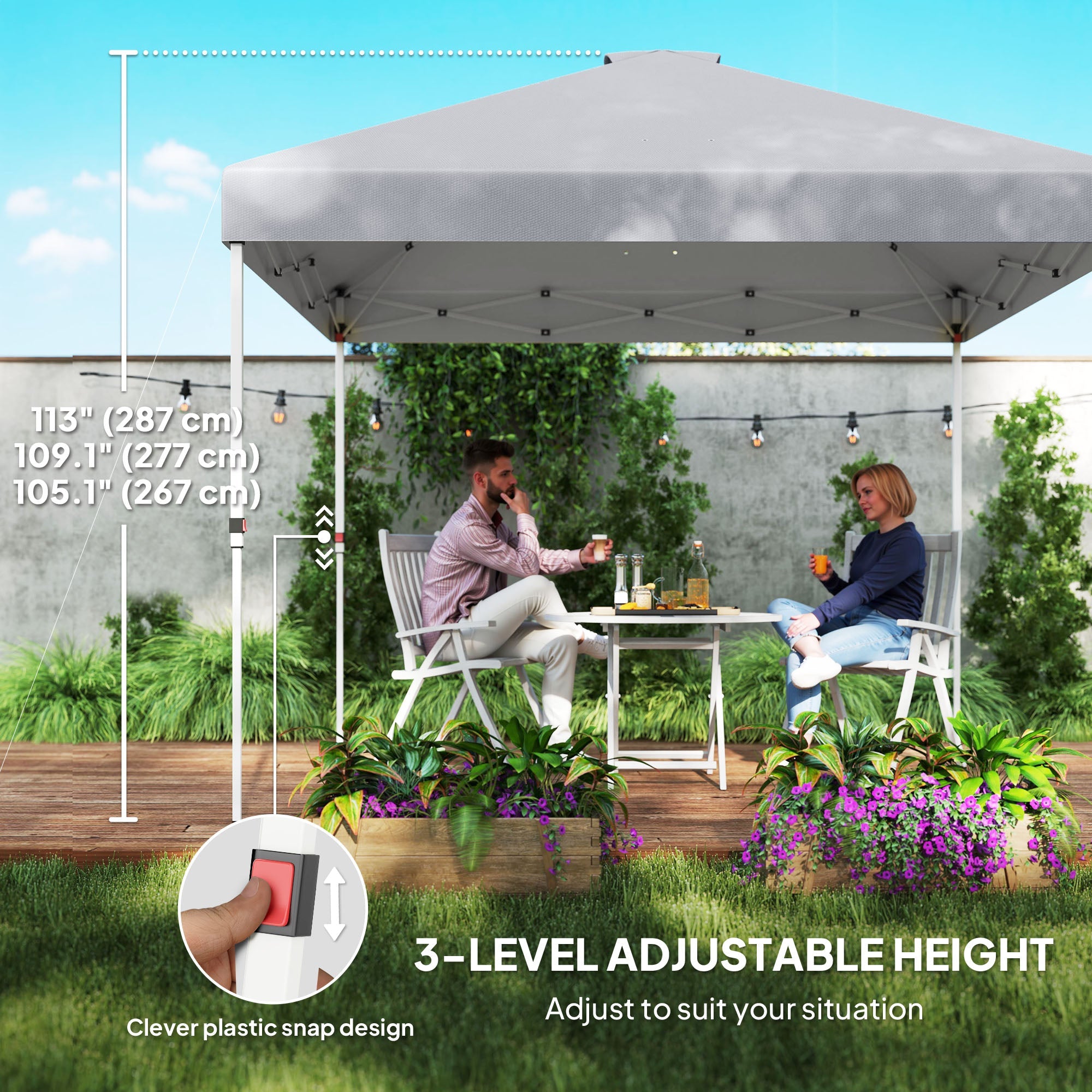 Outsunny 10' x 10' Pop Up Canopy Tent with Sidewall, Height Adjustable Instant Sun Shelter with Storage Pockets, Light Grey 