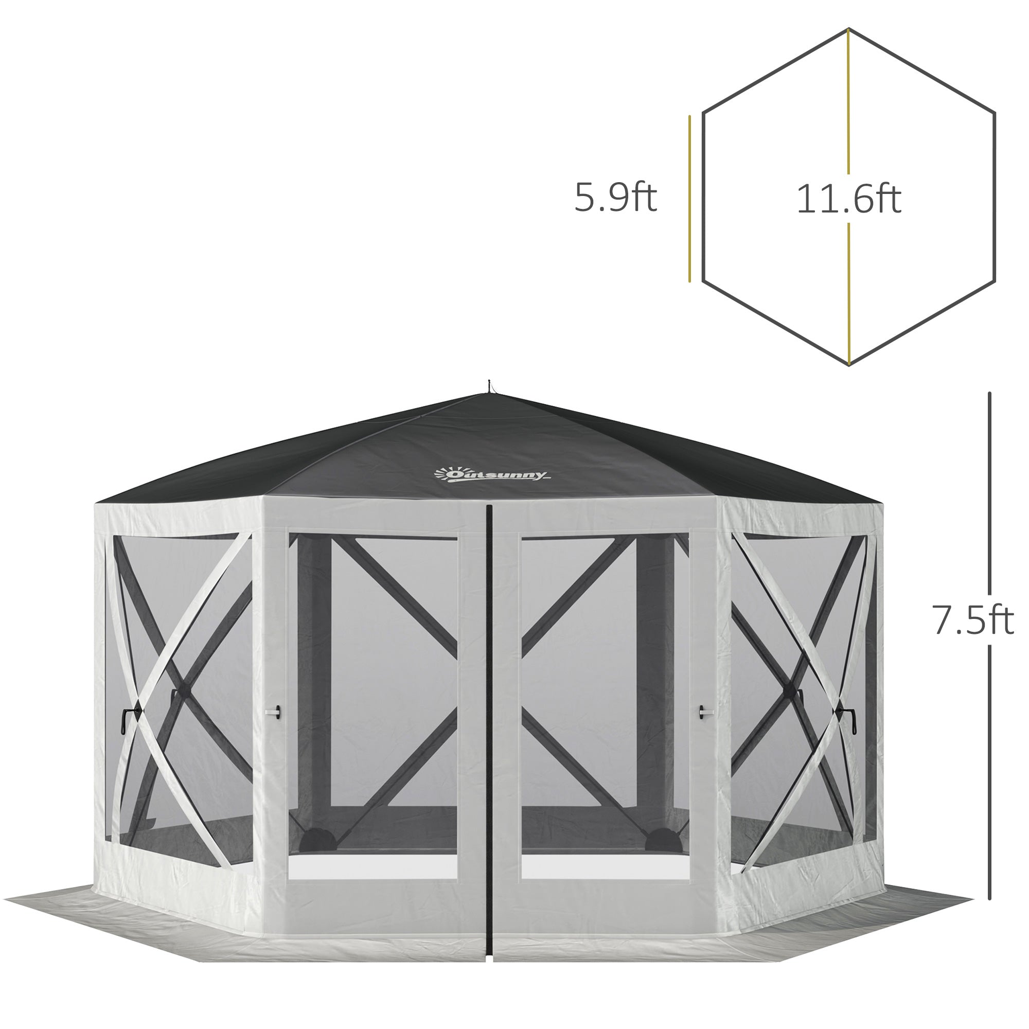 Outsunny 12'x12' Pop Up Screen Tent Outdoor Camping Gazebo with Mesh Sidewalls Carry Bag Grey 