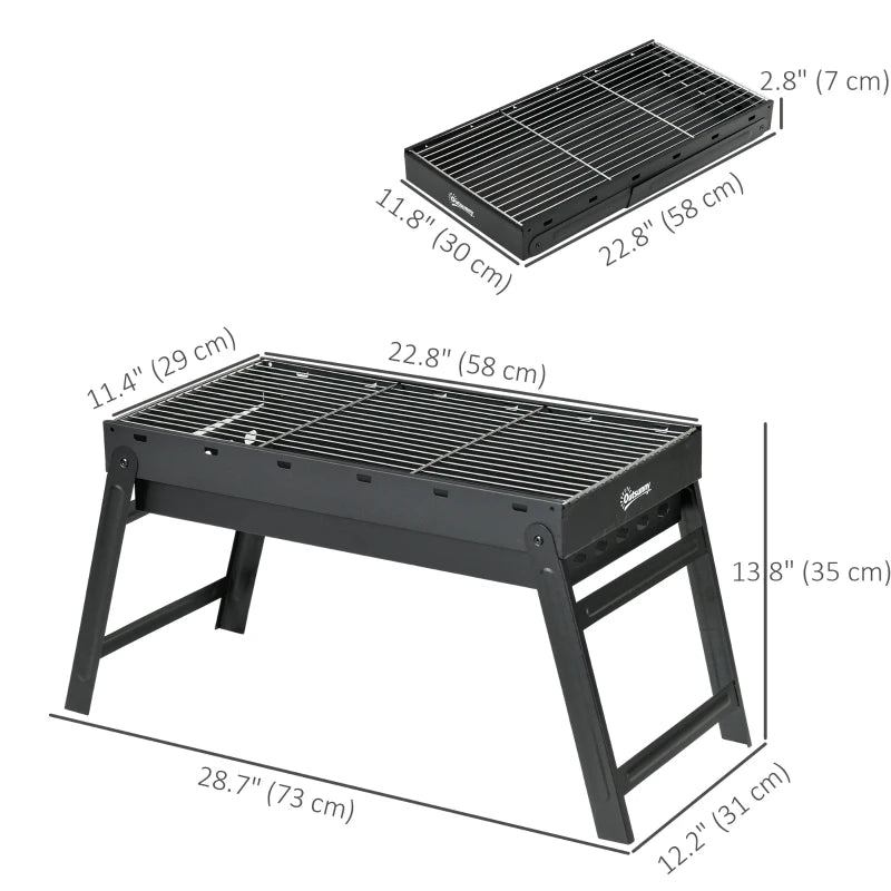 Portable Charcoal Grill with Pull-Out Charcoal Basin, Folding Tabletop Barbecue, Compact Camping BBQ, Black