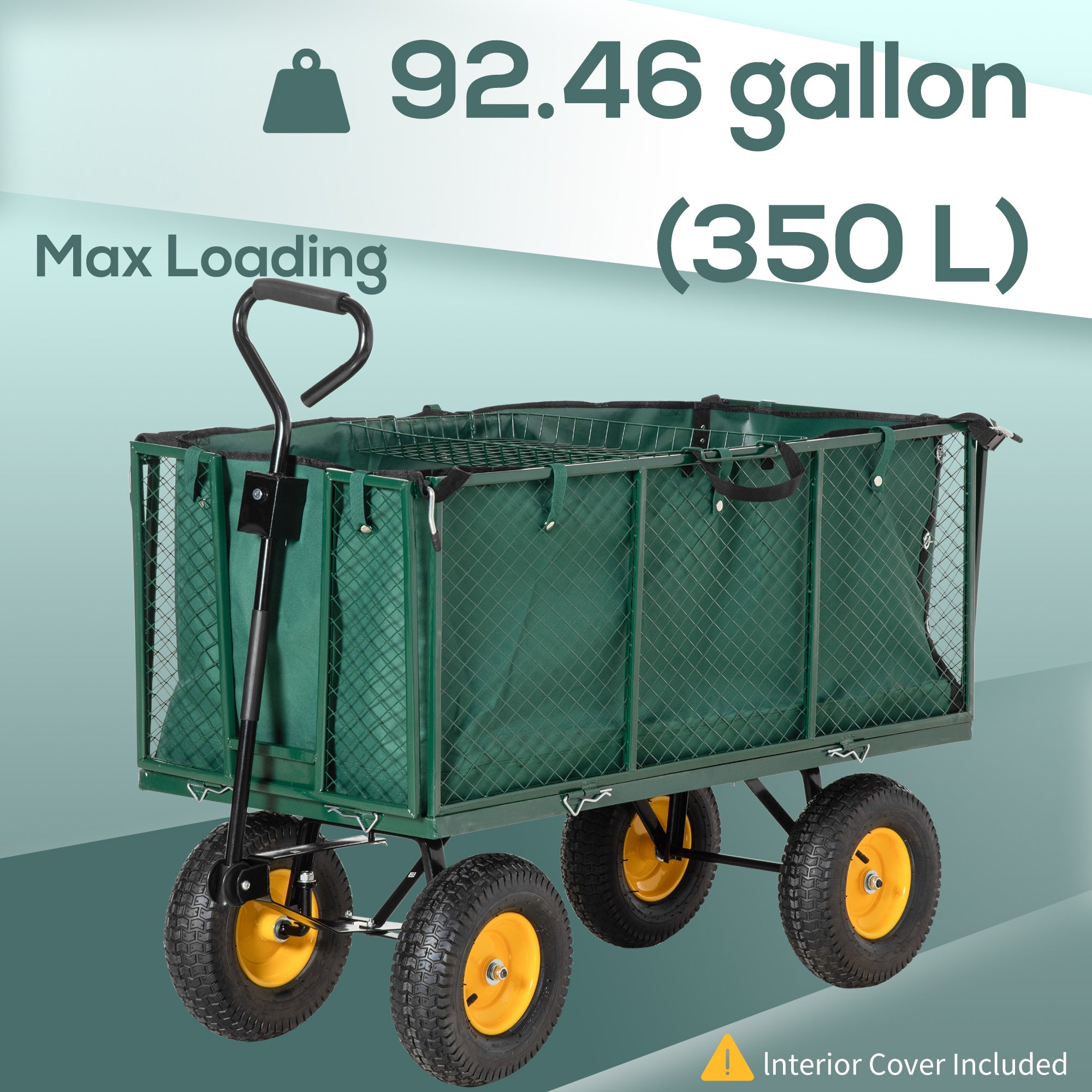 Outsunny 342L Utility Wagon Cart with Removable Mesh Sides to Convert into Flatbed for Beach Lawn Yard 