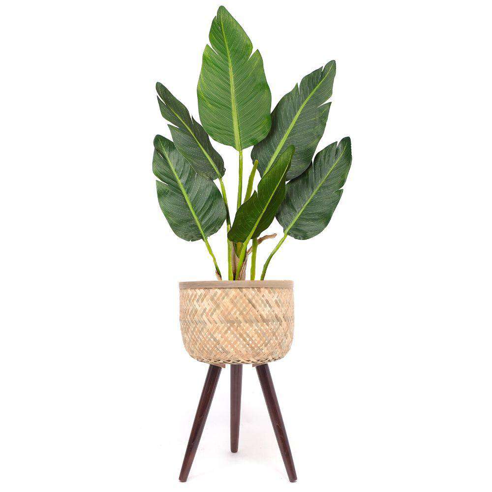 Flar Bamboo Planter On Wooden Stand 