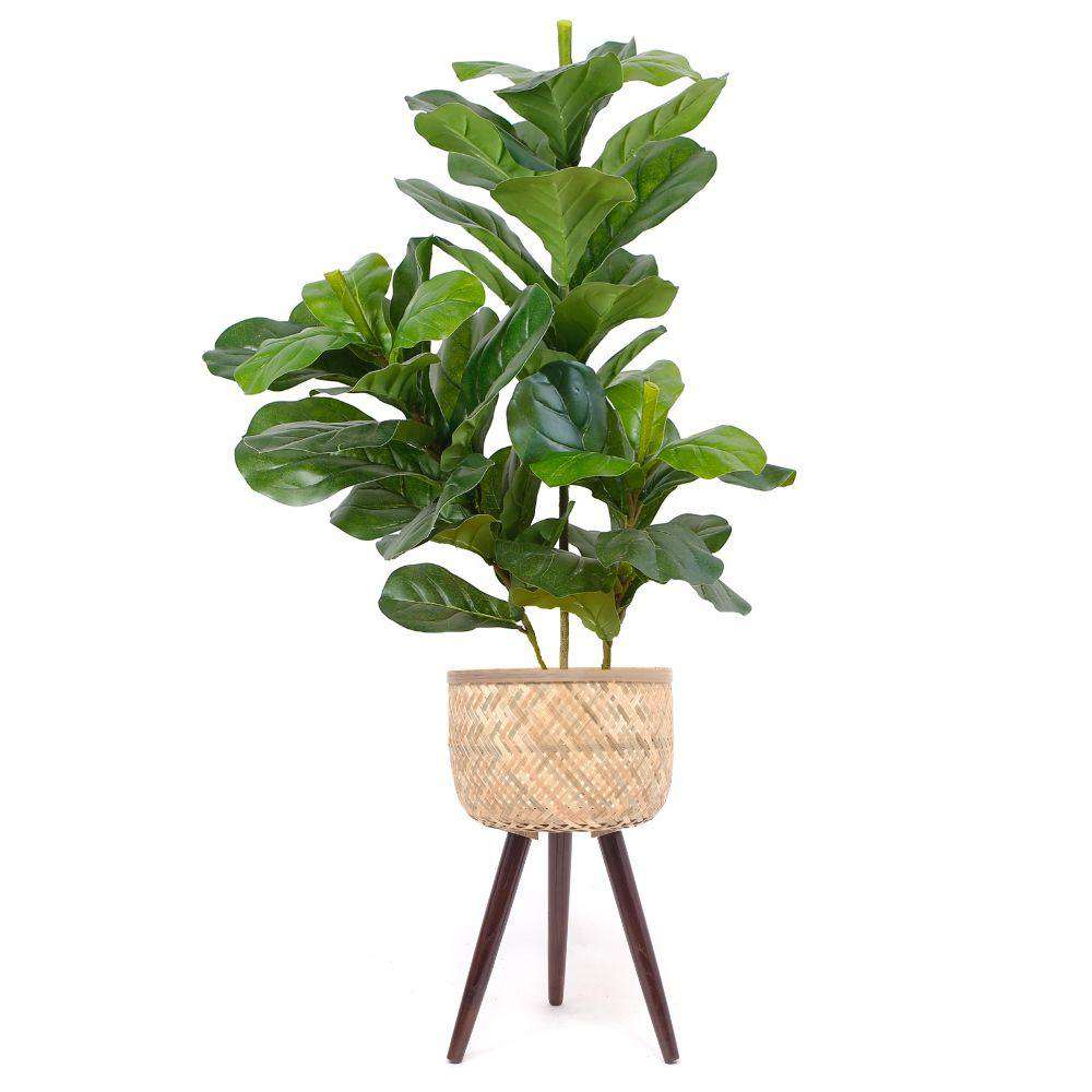 Flar Bamboo Planter On Wooden Stand 