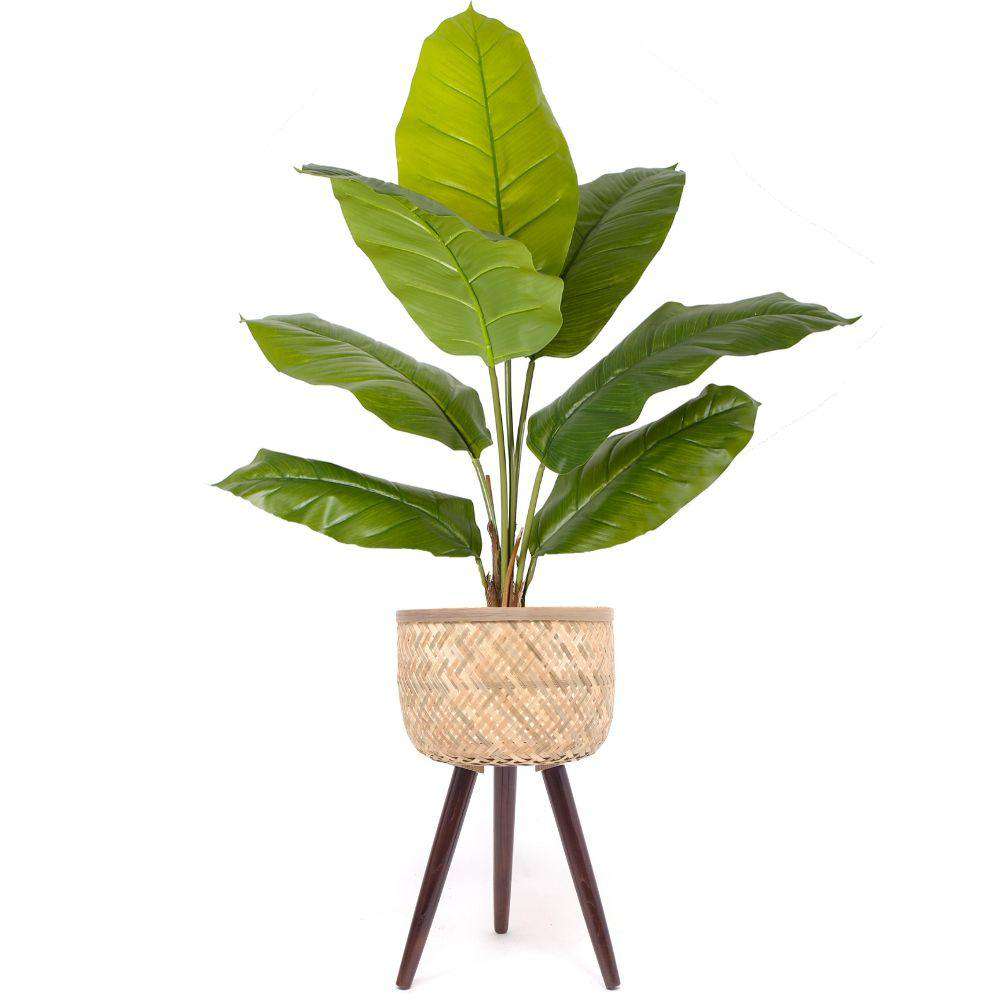 Flar Bamboo Planter On Wooden Stand 