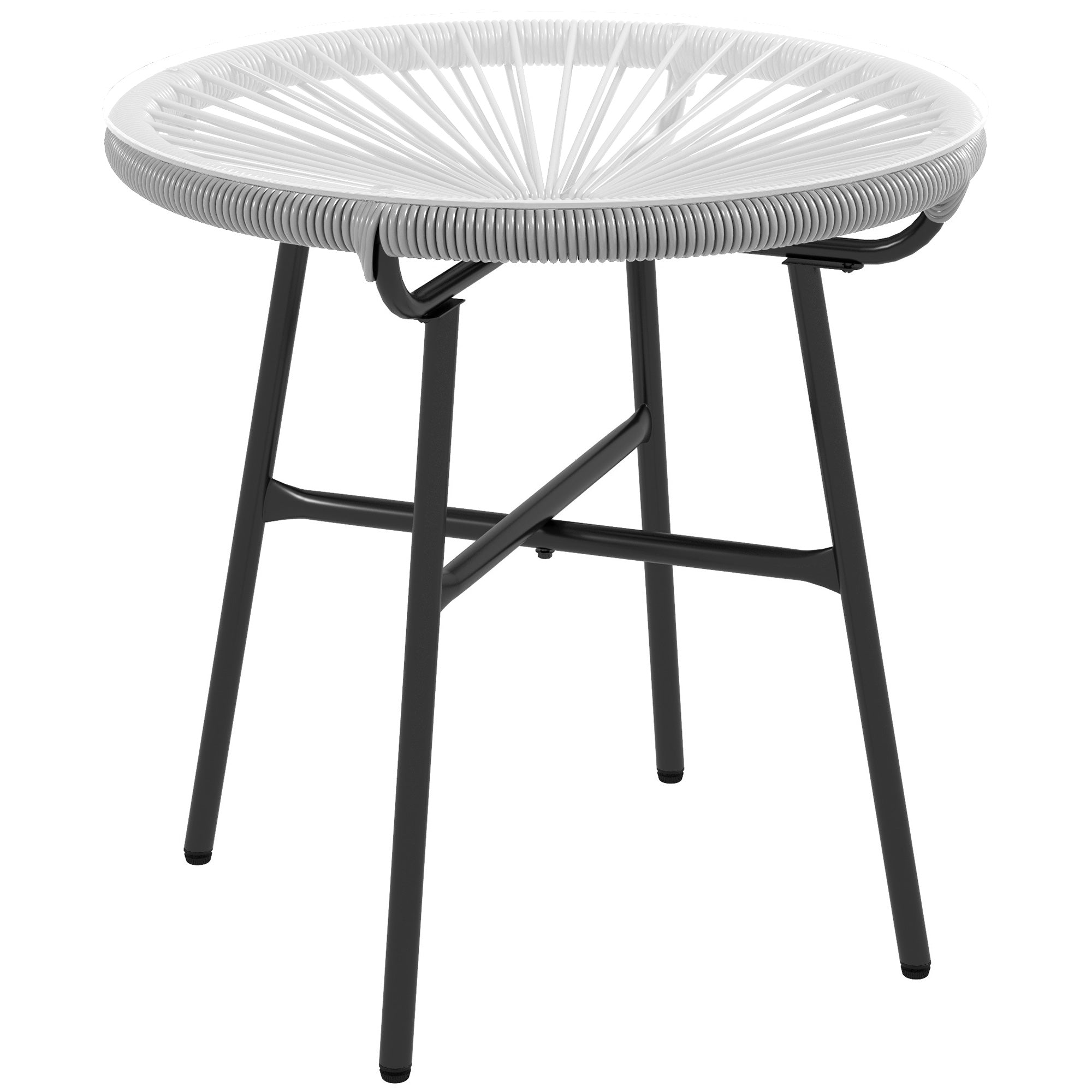Outsunny Rattan Side Table, Round Outdoor Table, with Round PE Rattan and Tempered Glass Table Top for Patio, Garden, Grey 