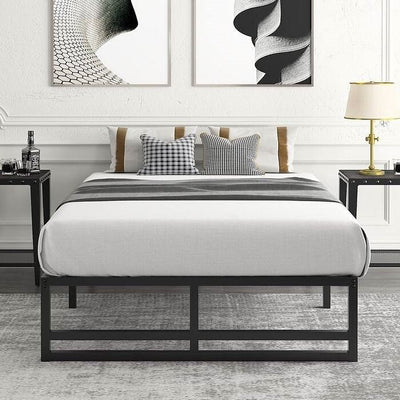 Full Size Black Metal Platform Bed Frame with Under-Bed Storage Space - Free Shipping 