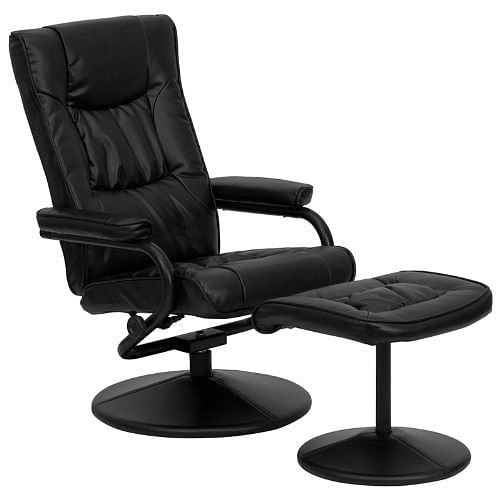 Black Faux Leather Recliner Chair with Swivel Seat and Ottoman - Free Shipping 