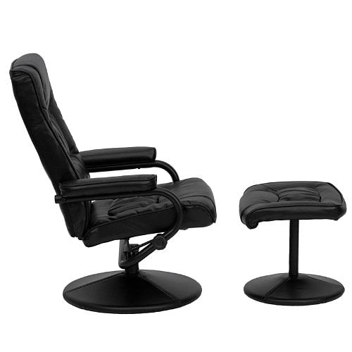 Black Faux Leather Recliner Chair with Swivel Seat and Ottoman - Free Shipping