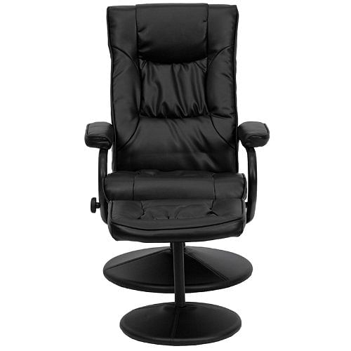 Black Faux Leather Recliner Chair with Swivel Seat and Ottoman - Free Shipping