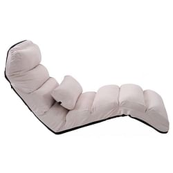 Foldable Multi-Position Sofa Bed Lounger Couch with Pillow in Beige Faux Suede - Free Shipping 