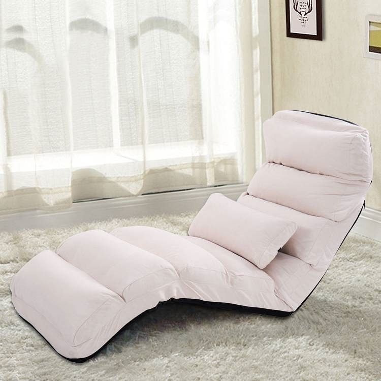 Foldable Multi-Position Sofa Bed Lounger Couch with Pillow in Beige Faux Suede - Free Shipping 