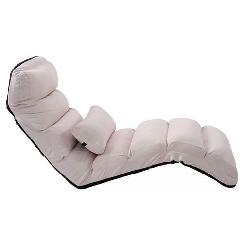 Foldable Multi-Position Sofa Bed Lounger Couch with Pillow in Beige Faux Suede - Free Shipping 