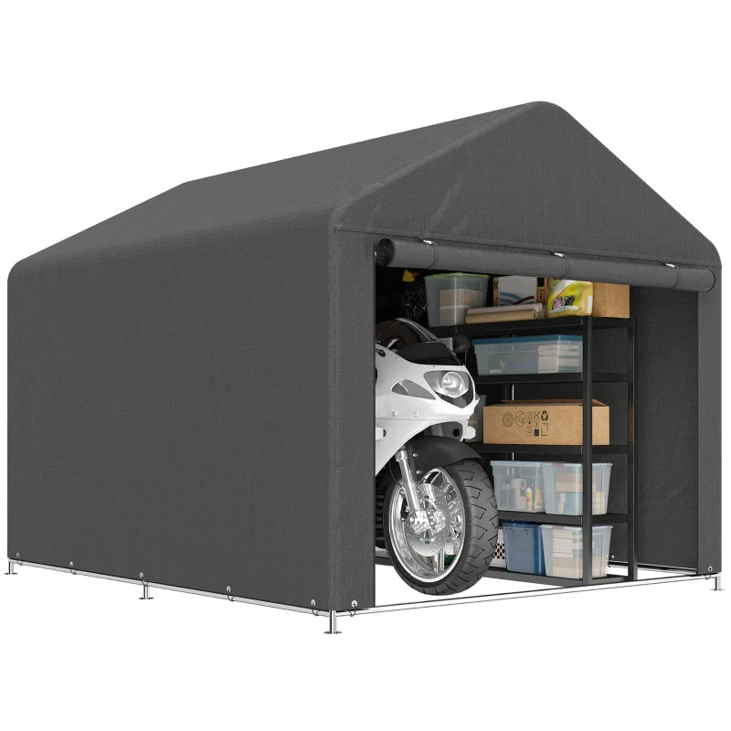 6.6' x 7.8' Portable Shed, Waterproof Bike Tent with Roll-up Zipper Door and Galvanised Steel Frame, Dark Grey