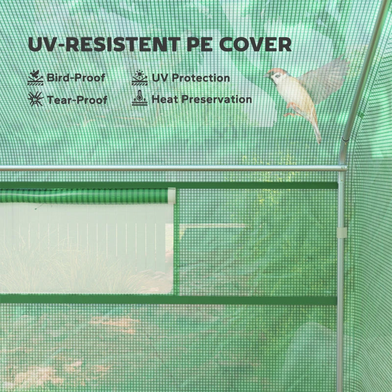 Walk-in Tunnel Greenhouse with Galvanized Steel Frame, Doors & Windows, Wind Resistant, Garden Planting Warm House, 13' x 10' x 6.5' , Green