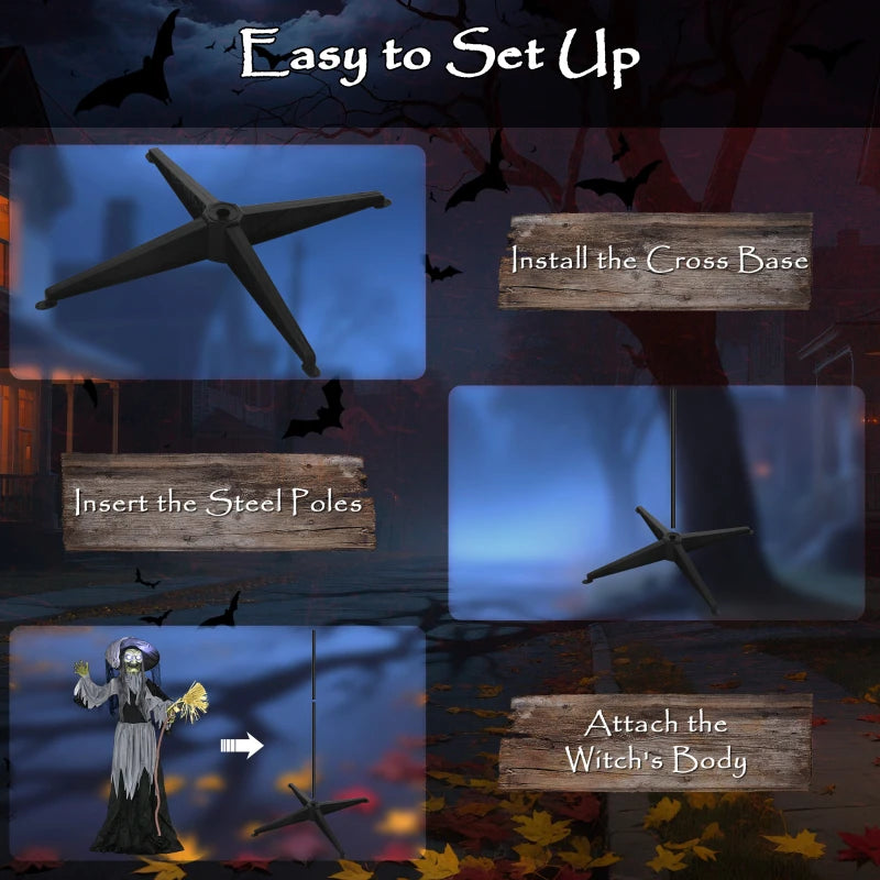 Outsunny Standing Animated Witch – Voice-Activated, Spinning Head & Flashing Eyes, Indoor Halloween Prop 