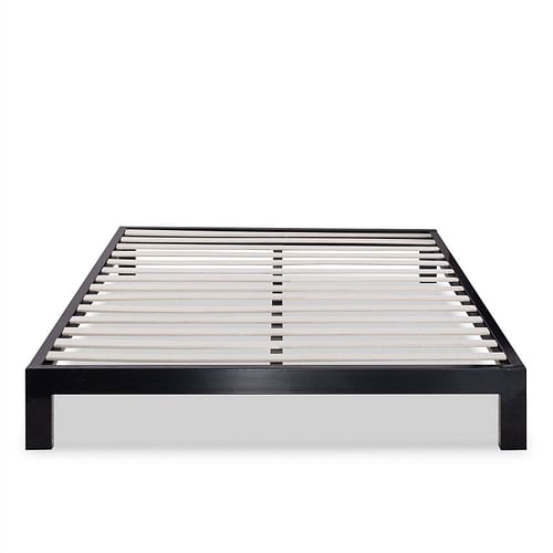 Full size Contemporary Black Metal Platform Bed with Wooden Slats - Free Shipping