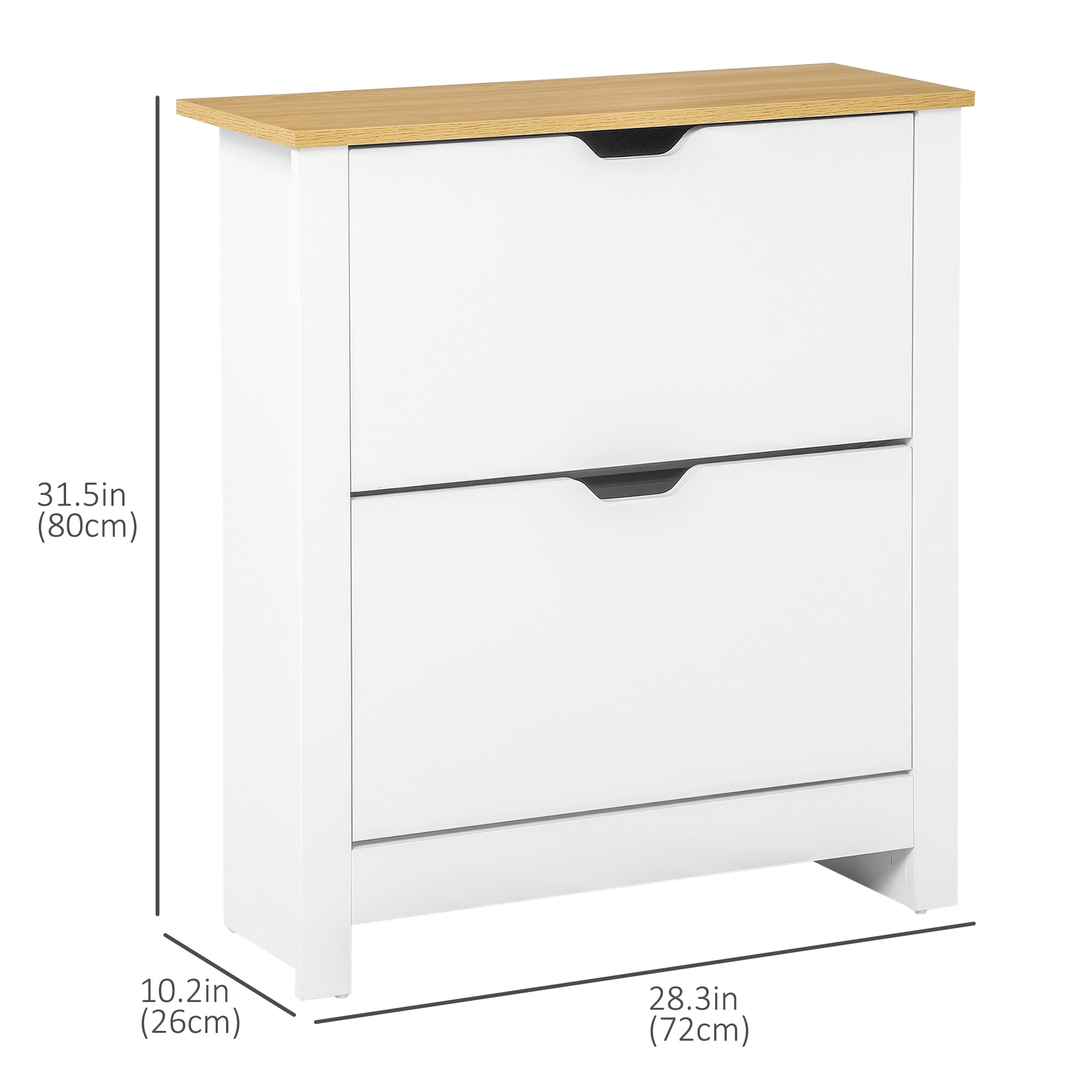 HOMCOM Slim Shoe Storage Cabinet Space-Saving 2 Flip Drawers & Adjustable Shelves Holds 12 Pairs in White 