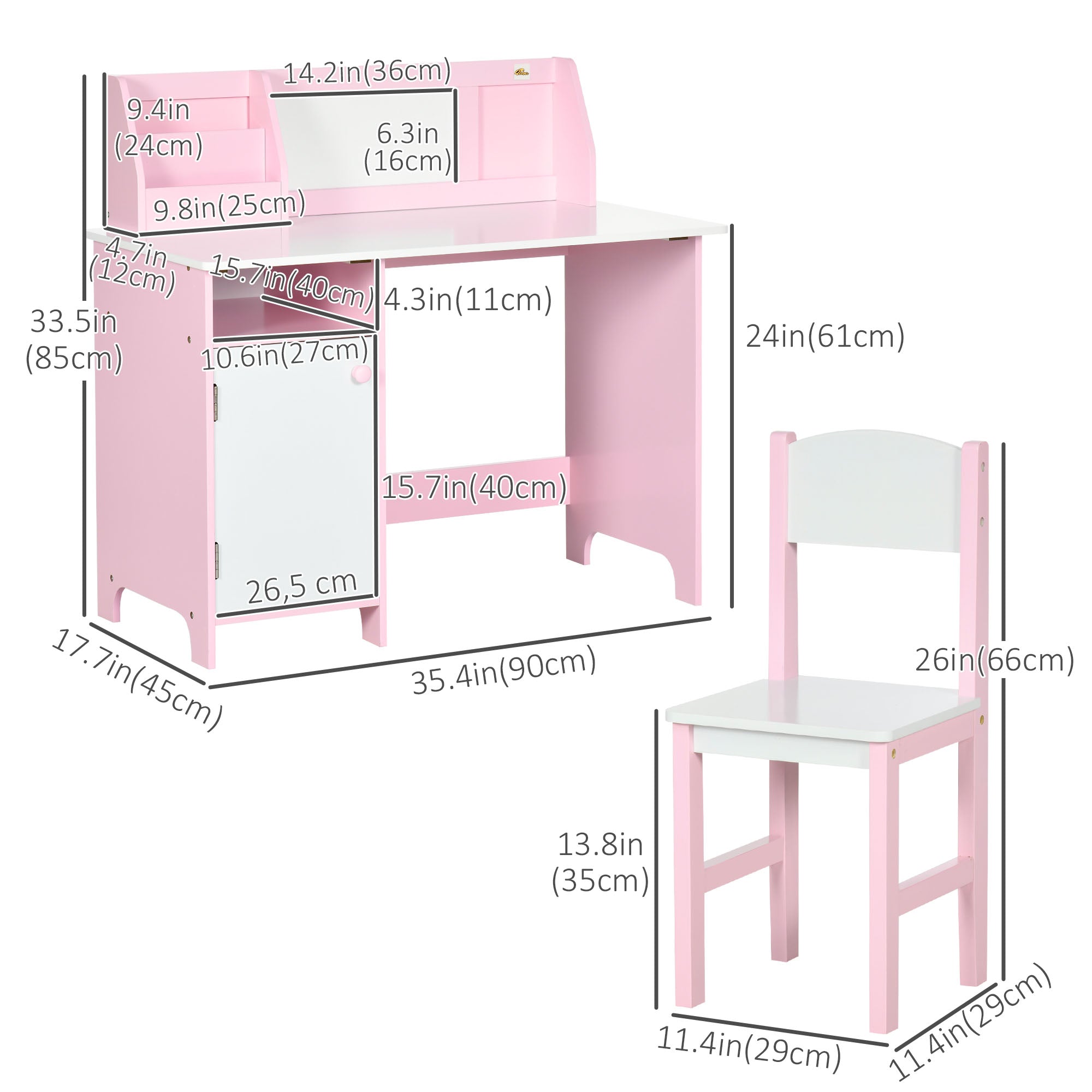 Qaba Kids Table Chair Set with Whiteboard 2 Pieces Toddler Multi-usage Furniture Ideal for Arts 