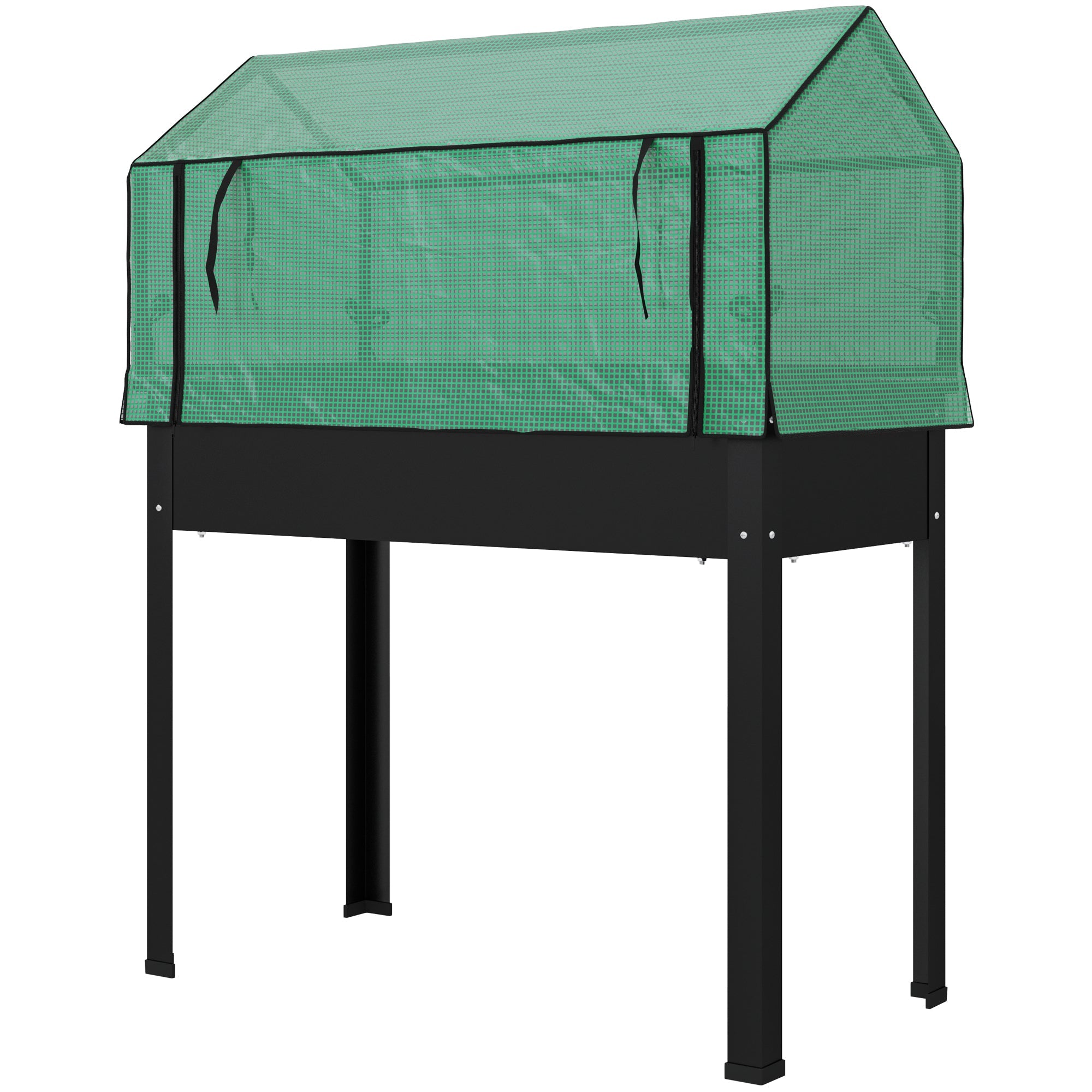 Outsunny Raised Garden Bed Planter with PE Greenhouse Cover, Elevated Garden Bed Box with Drainage Hole for Flowers, Black 