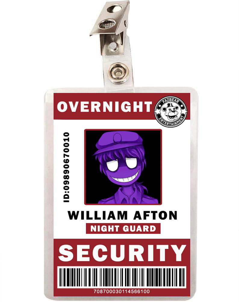 FNAF Five Nights at Freddy's William Afton Security ID Badge 