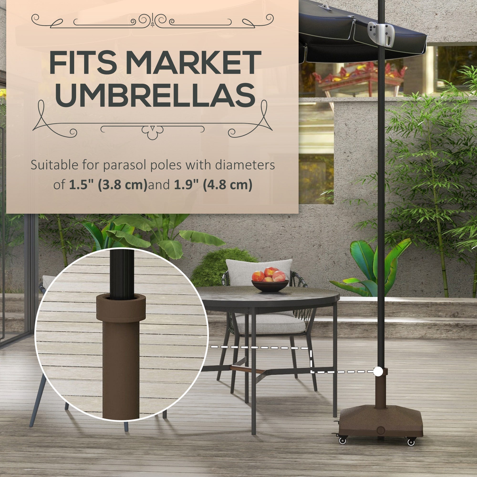 Outsunny Square Parasol Base, Portable Umbrella Stand with Wheels, Water or Sand Filled, for Φ0.75", Φ1.5" Poles, Brown 