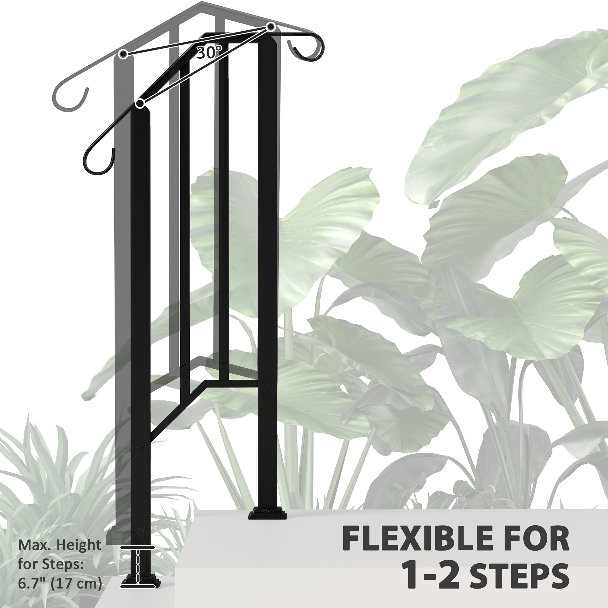 Outsunny 1-2 Step Handrails for Outdoor Steps, Metal Outdoor Stair Railing, Porch Deck Railing with Installation Kit, Black 