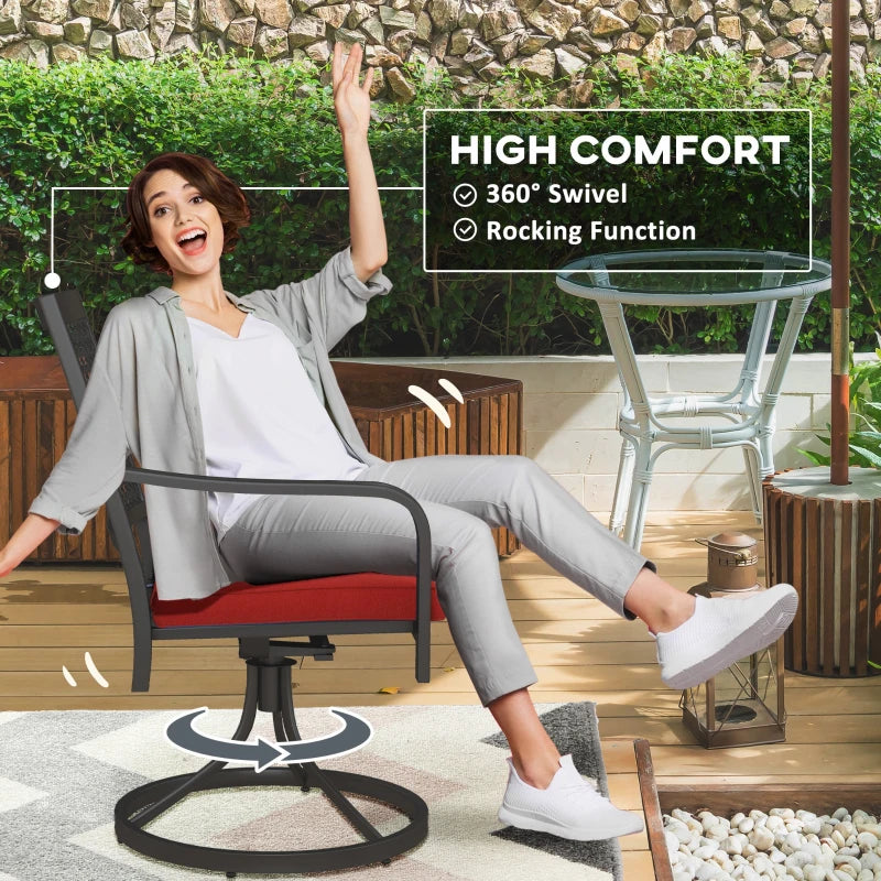 Patio Swivel Chairs with Cushion, Outdoor Swivel Rocker with Curved Armrests, Red