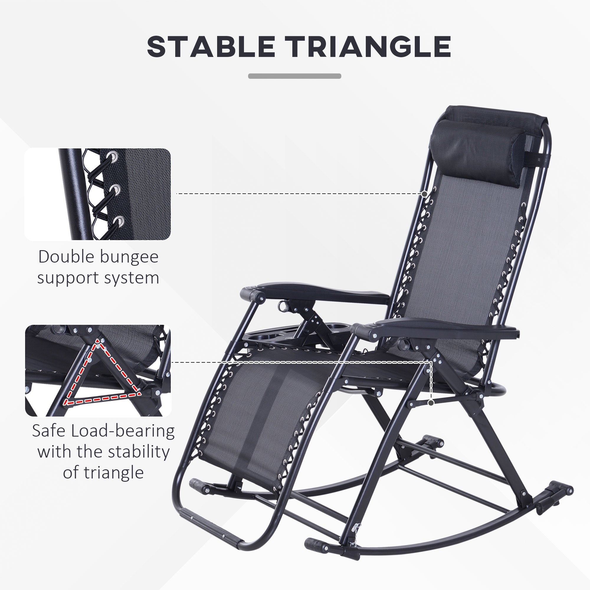Outsunny Adjustable Zero Gravity Lounge Chair Recliner and Rocker Garden Sun Lounger Foldable Napping Seat 