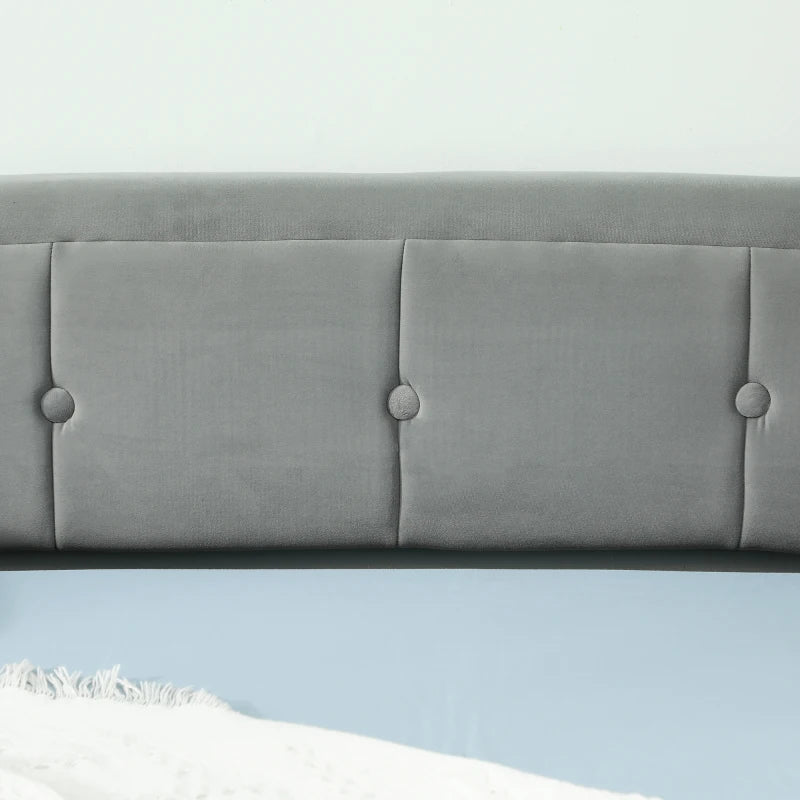 Upholstered Twin Size Trundle Bed, Velvet Twin to King Day Bed with Pop Up Trundle, Headboard and 2 Pockets, Light Grey