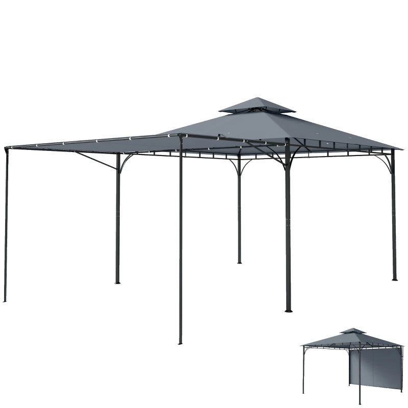 Patio Gazebo with Double Roof Outdoor Gazebo Canopy with Extendable Shade 126" x126" Dark Grey
