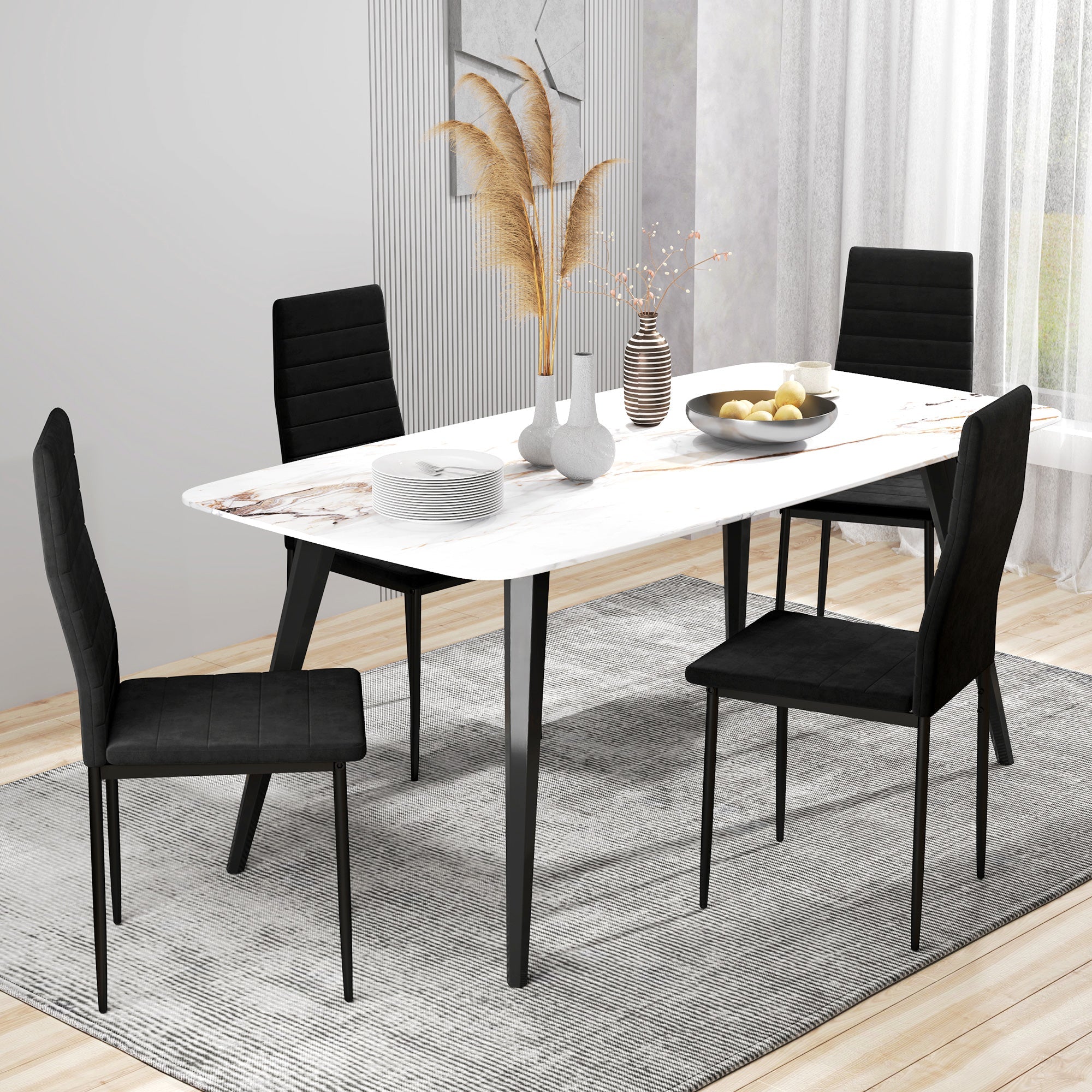 HOMCOM Modern Dining Chairs, Set of 4, High Back Upholstery and Metal Legs for the Living Room, Kitchen, Home Office, Black 