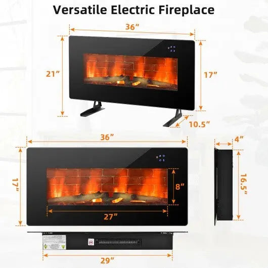 36 Inch Electric Wall Mounted Freestanding Fireplace â€“ Black, with Remote ControlÂ 