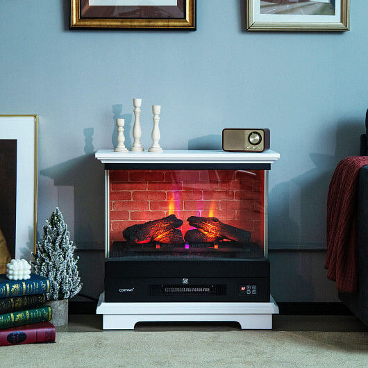 27 Inch Freestanding Electric Fireplace with 3-Level Vivid Flame Thermostat-Natural - Free Shipping 
