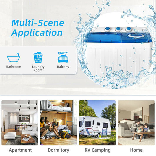 26lbs Portable Semi-Automatic Twin Tub Washing Machine with Drain Pump-Blue - Free Shipping